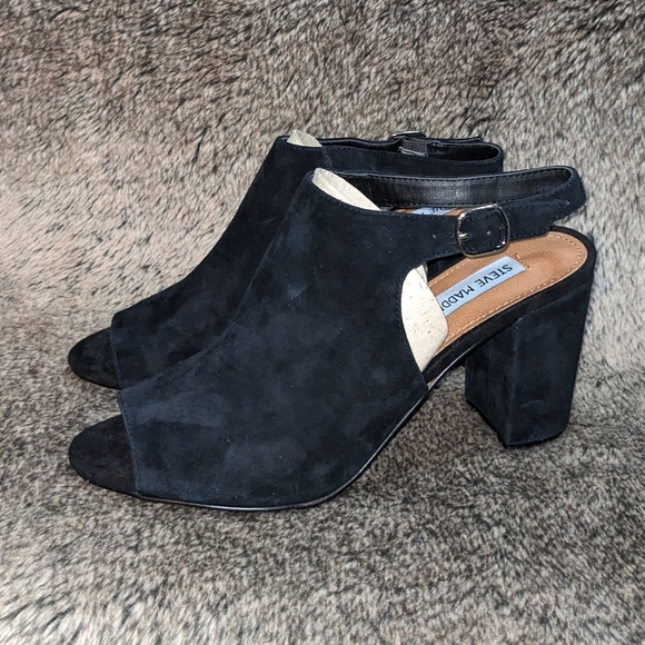 Steve Madden Deagen Black Suede Peep Toe Heels Women's 10 NWOT - Picture 6 of 13